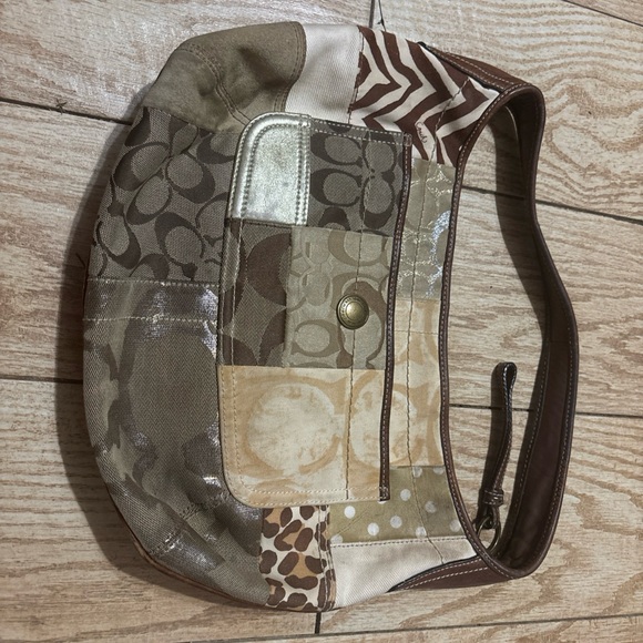 Coach Ergo Khaki Gold Browns Patchwork Medium Hobo Tiger Leopard & Classic "C" - Picture 1 of 4